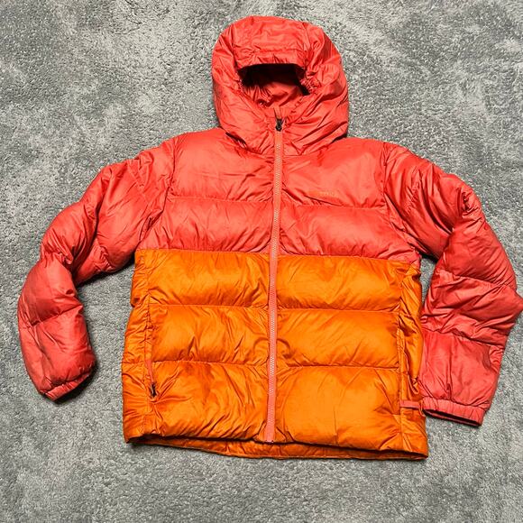 Marmot Puffer Jacket Kids Youth Large Down Orange Pink Hooded Coat - Picture 1 of 10